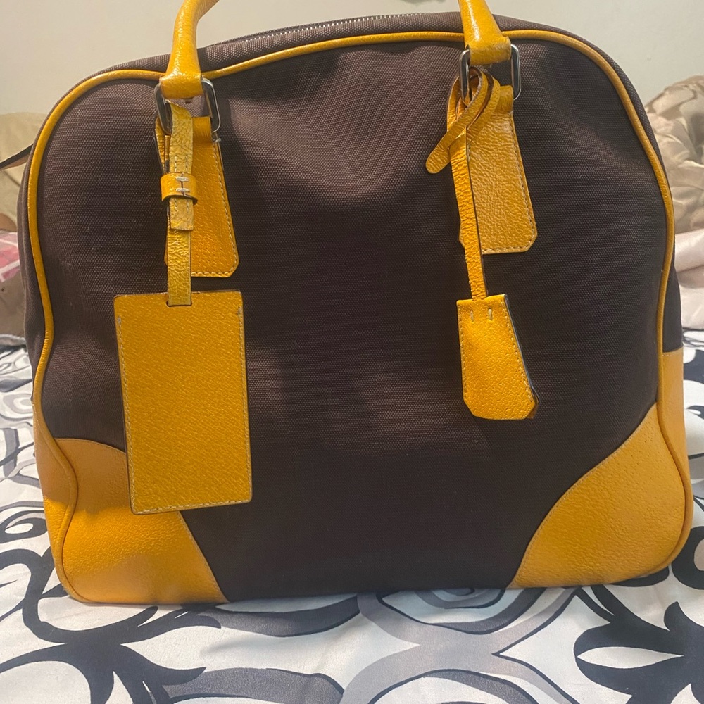 Prada Yellow and Brown Travel Bag - Picture 5 of 16